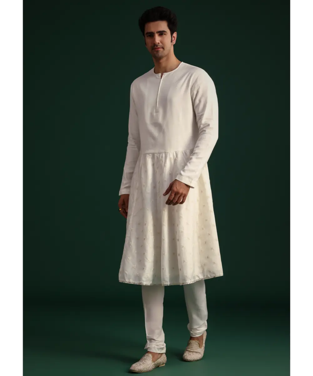 KALKI - Off White Silk Threadwork Sherwani Suit With Dupatta And Mala