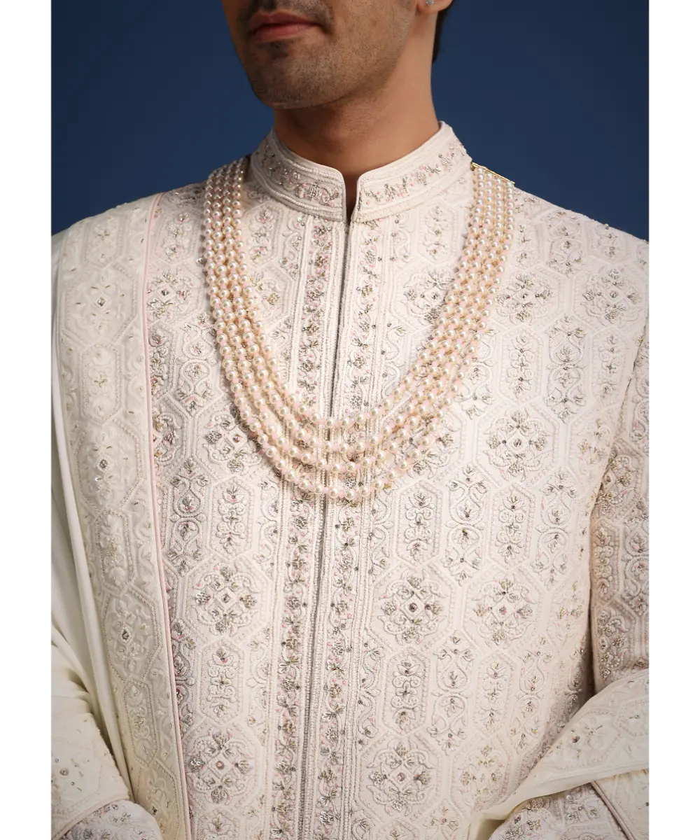 KALKI - Off White Lucknowi Sherwani Set With Sequin Work