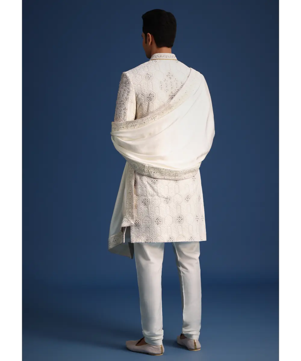 KALKI - Off White Lucknowi Sherwani Set With Sequin Work