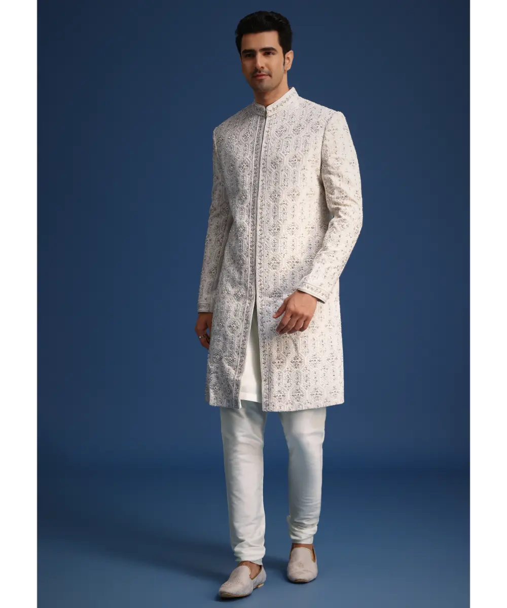 KALKI - Off White Lucknowi Sherwani Set With Sequin Work