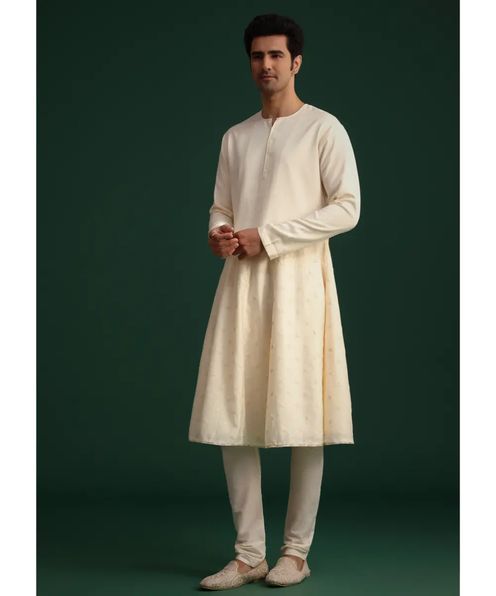 KALKI - Gold Zari Embroidered Sherwani With Anarkali Kurta And Dupatta