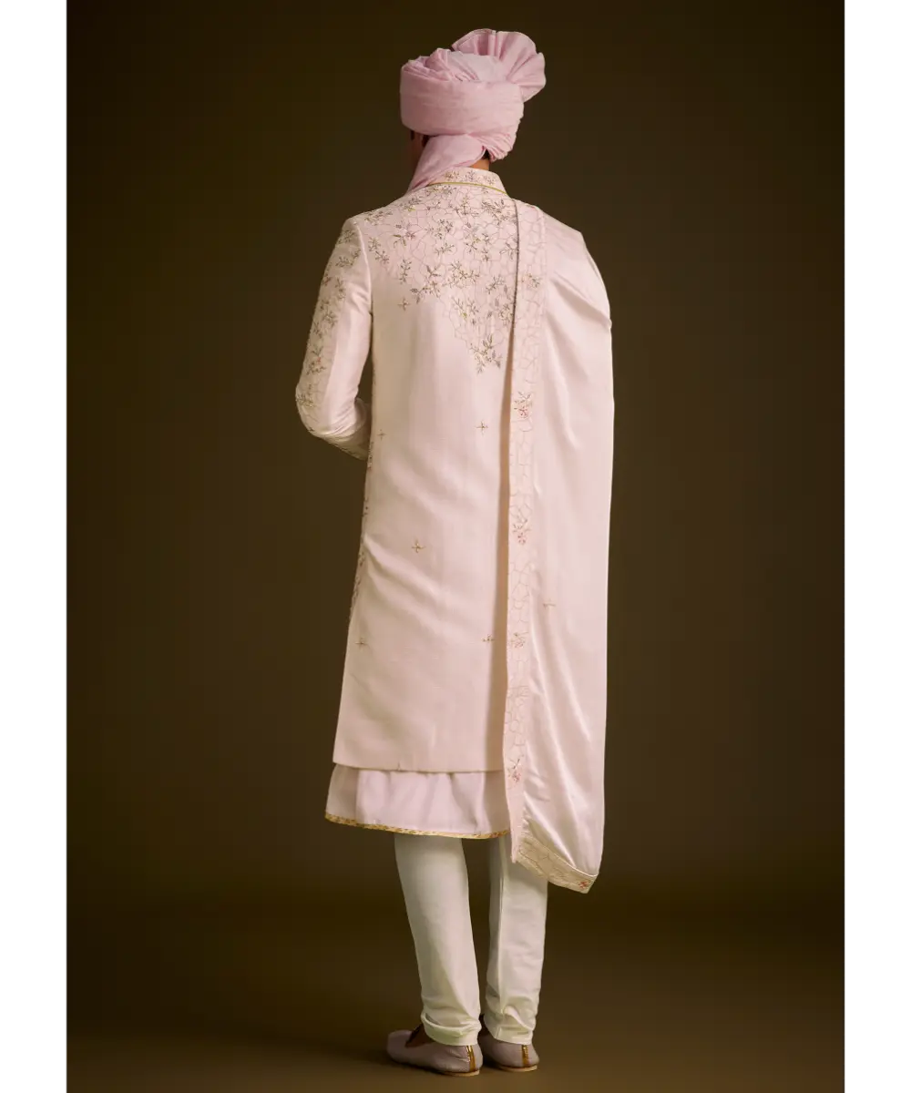 KALKI - Pink Floral Embroidered Sherwani With Pearl Detailing
