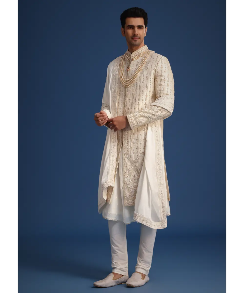 KALKI - Off White Silk Sherwani Set With Dupatta