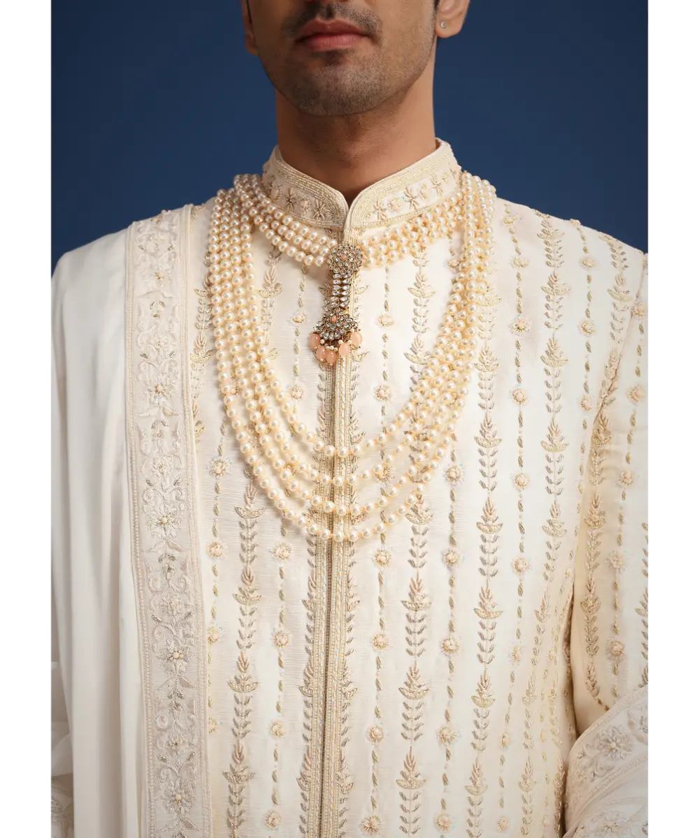 KALKI - Off White Silk Sherwani Set With Dupatta