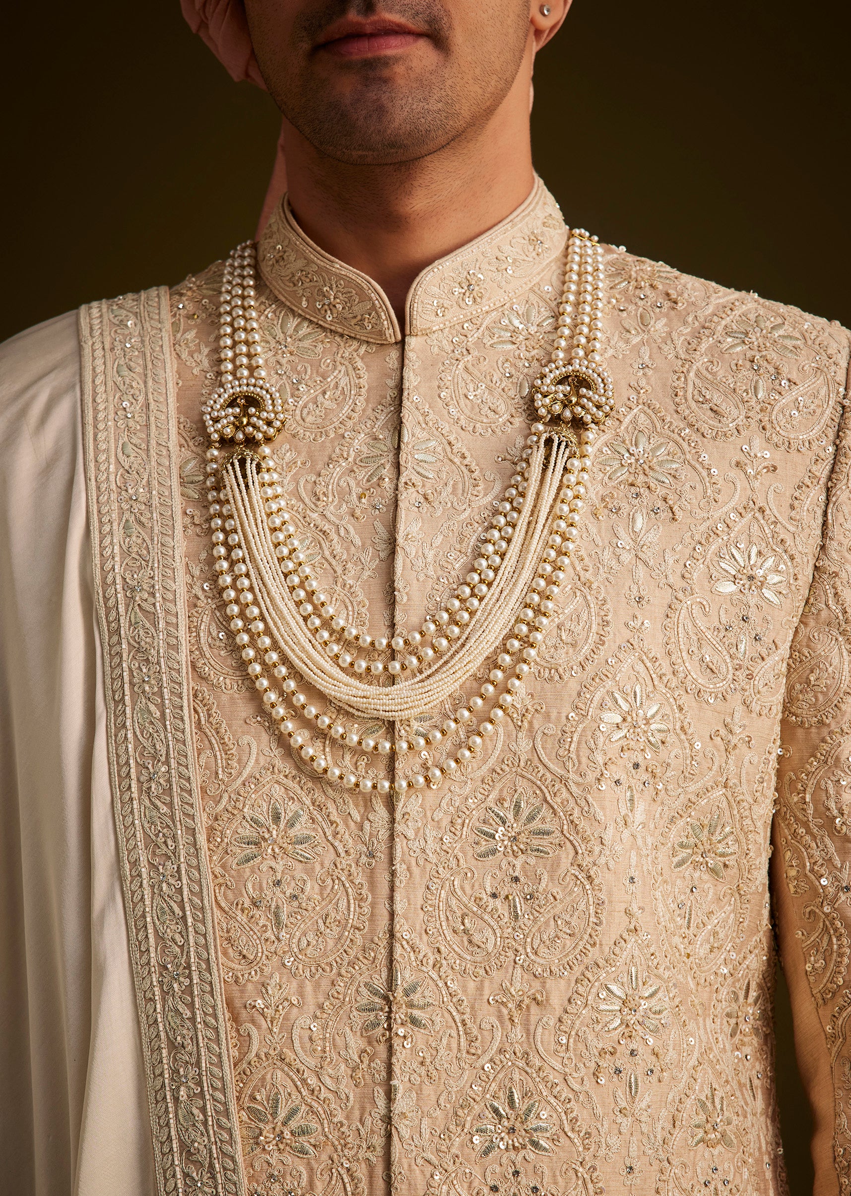 KALKI - Beige Gotta Work Embroidered Sherwani And Matching Dupatta