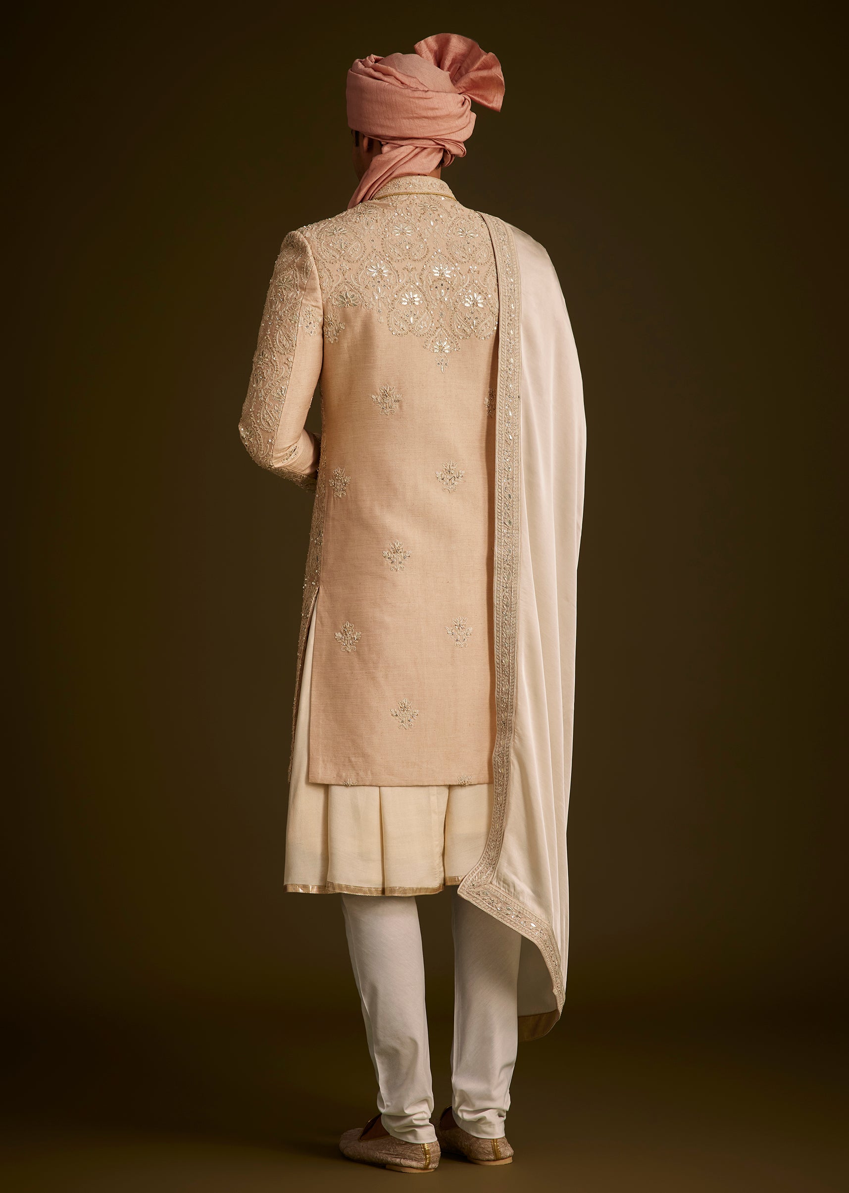 KALKI - Beige Gotta Work Embroidered Sherwani And Matching Dupatta