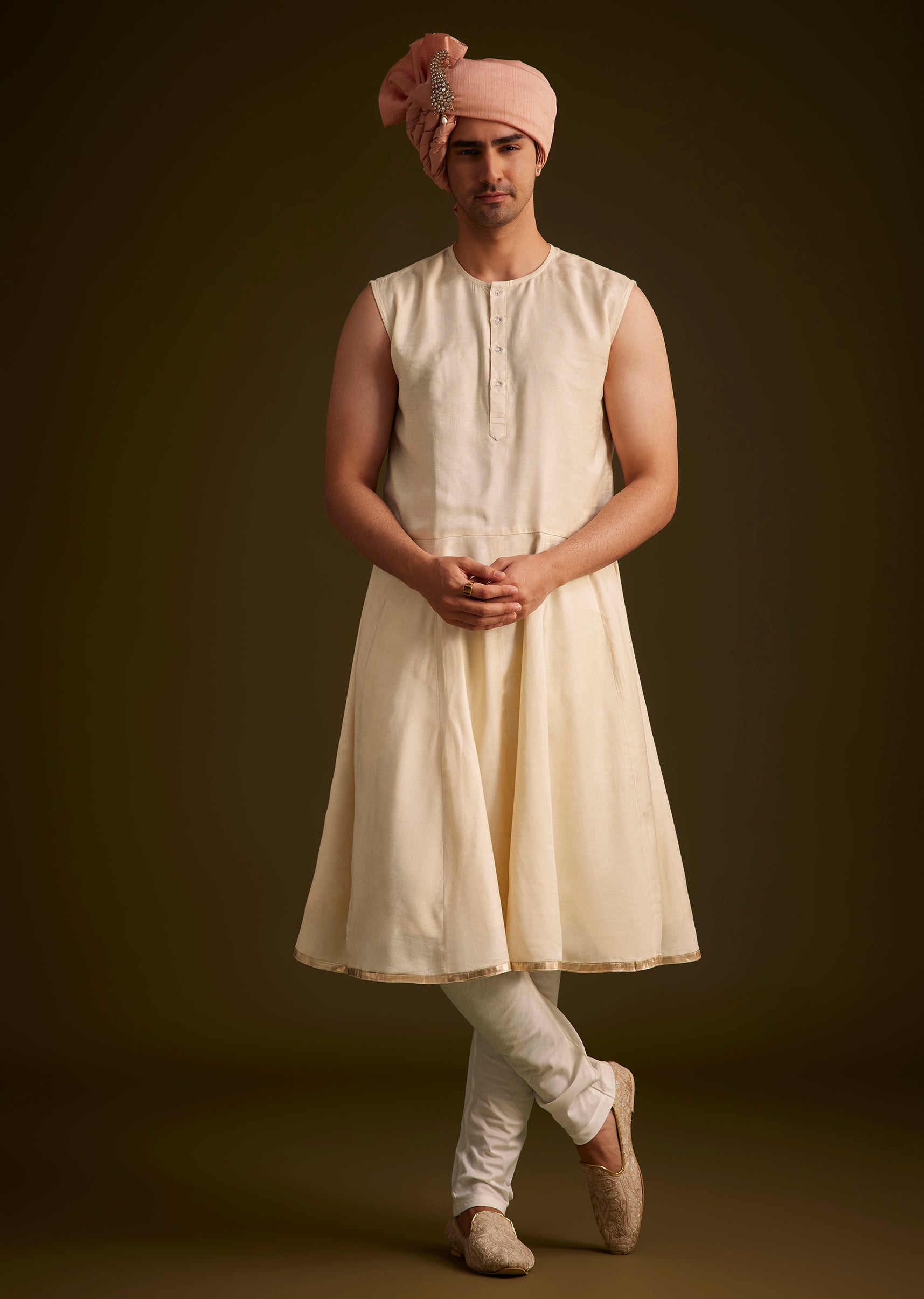 KALKI - Beige Gotta Work Embroidered Sherwani And Matching Dupatta