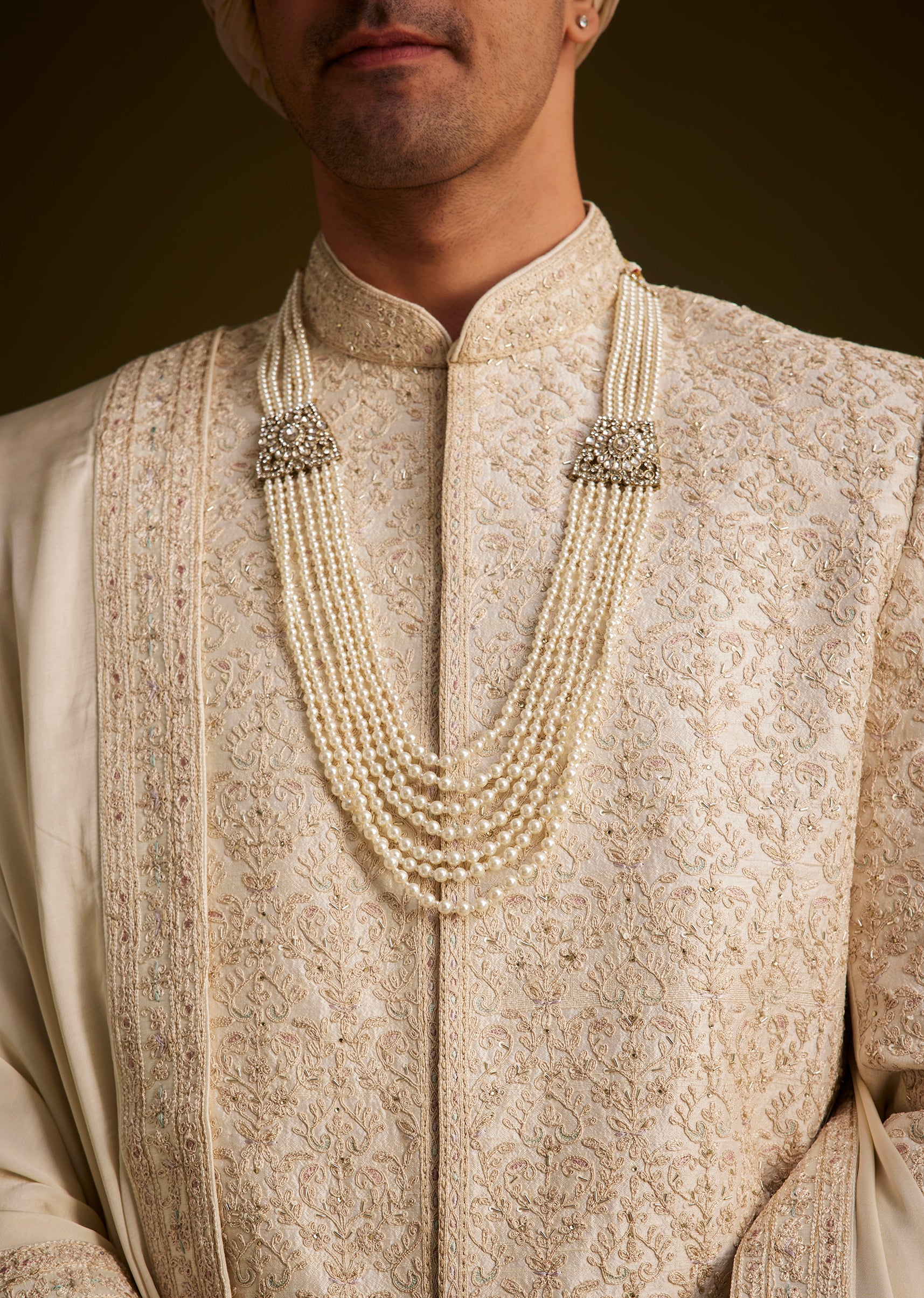 KALKI - Beige Resham Embroidered Sherwani With Elegant Dupatta