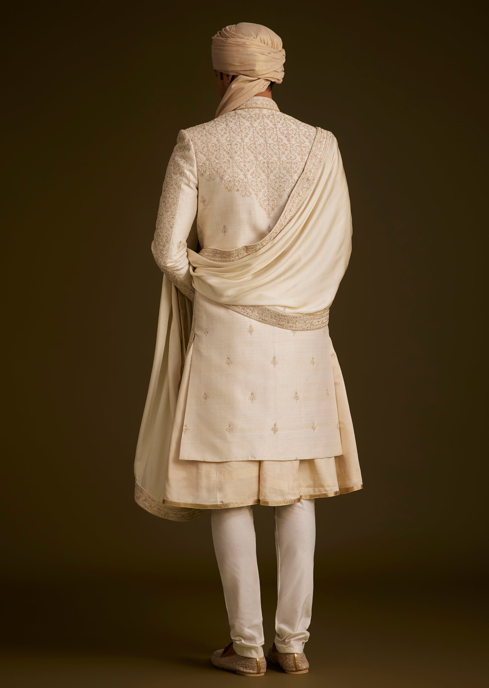 KALKI - Beige Resham Embroidered Sherwani With Elegant Dupatta