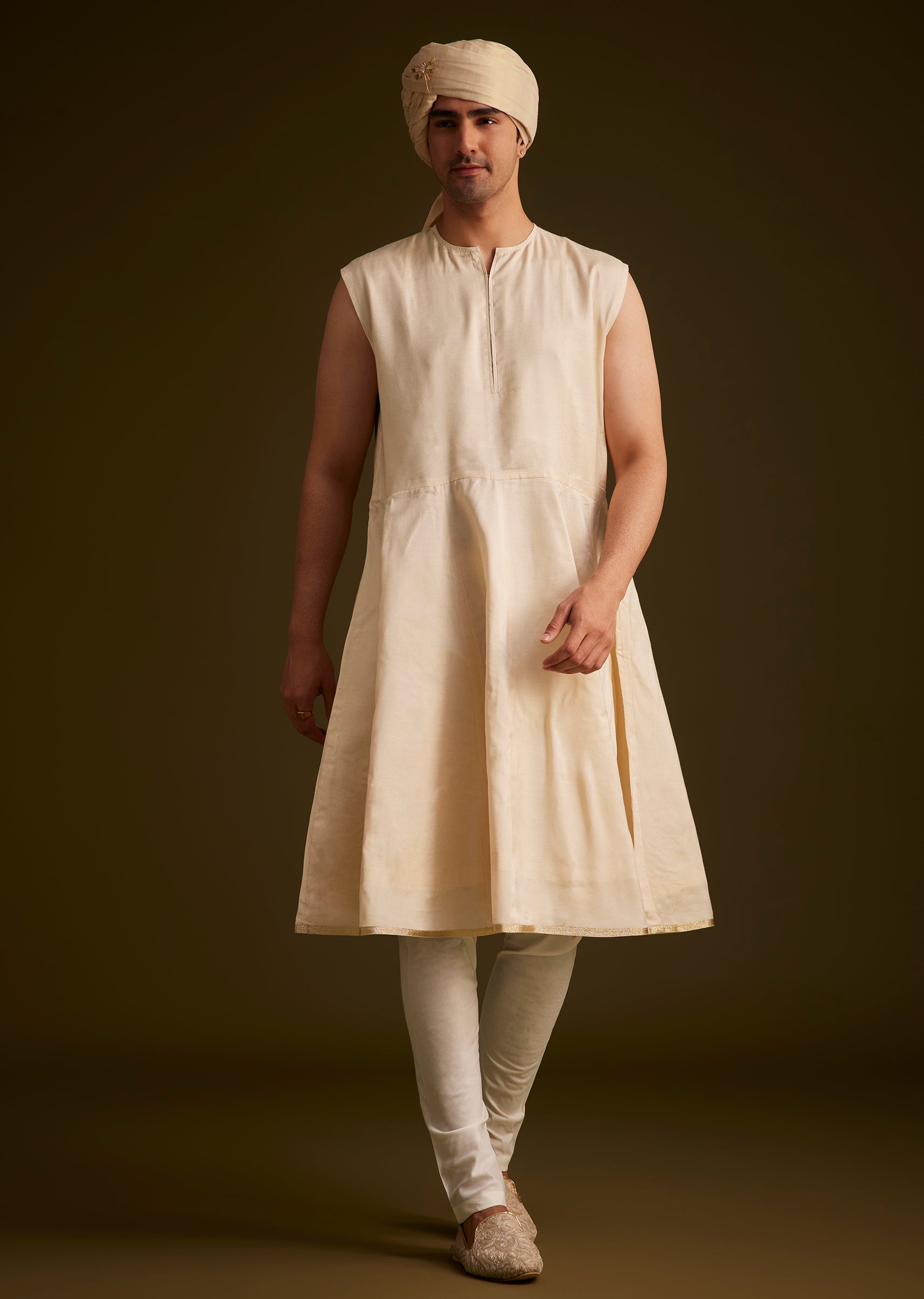 KALKI - Beige Resham Embroidered Sherwani With Elegant Dupatta