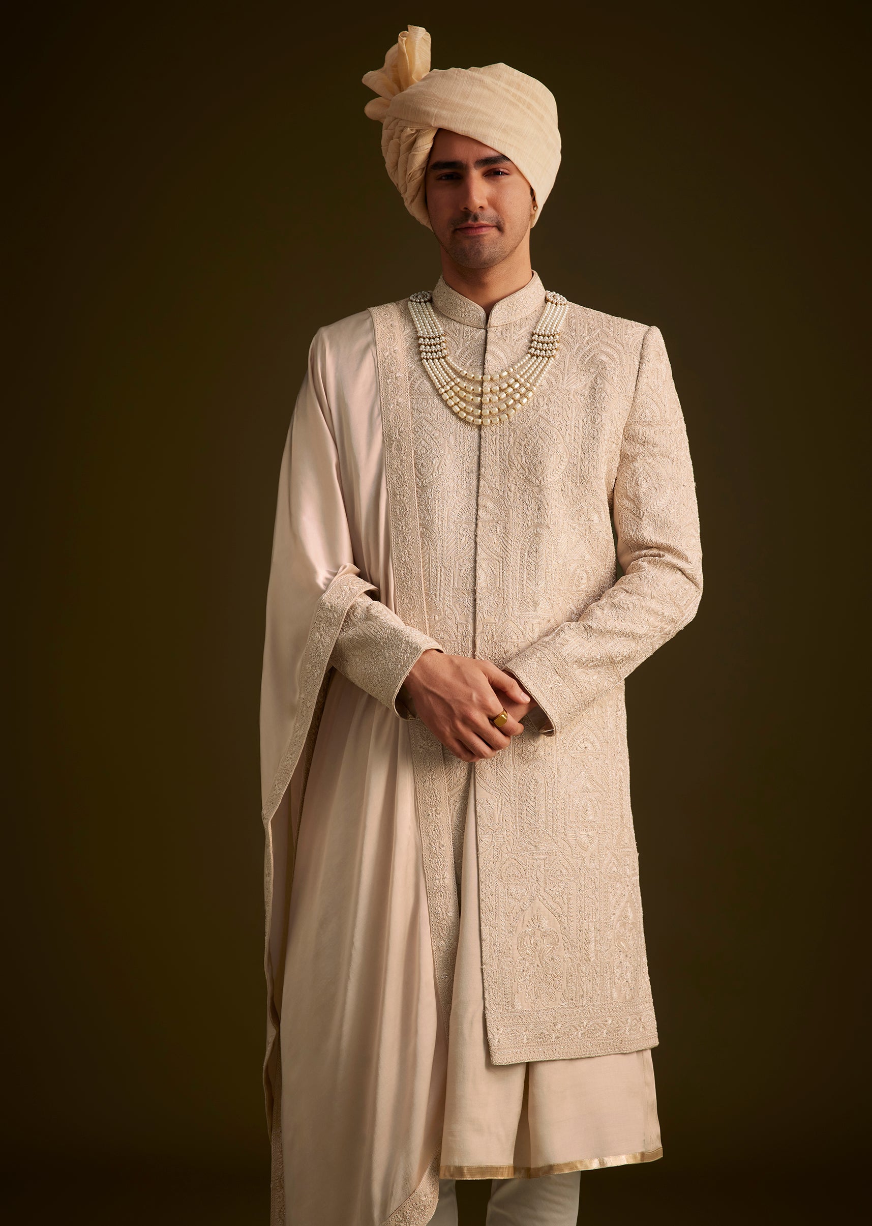 KALKI - Beige Zardosi Embroidered Sherwani With Dupatta