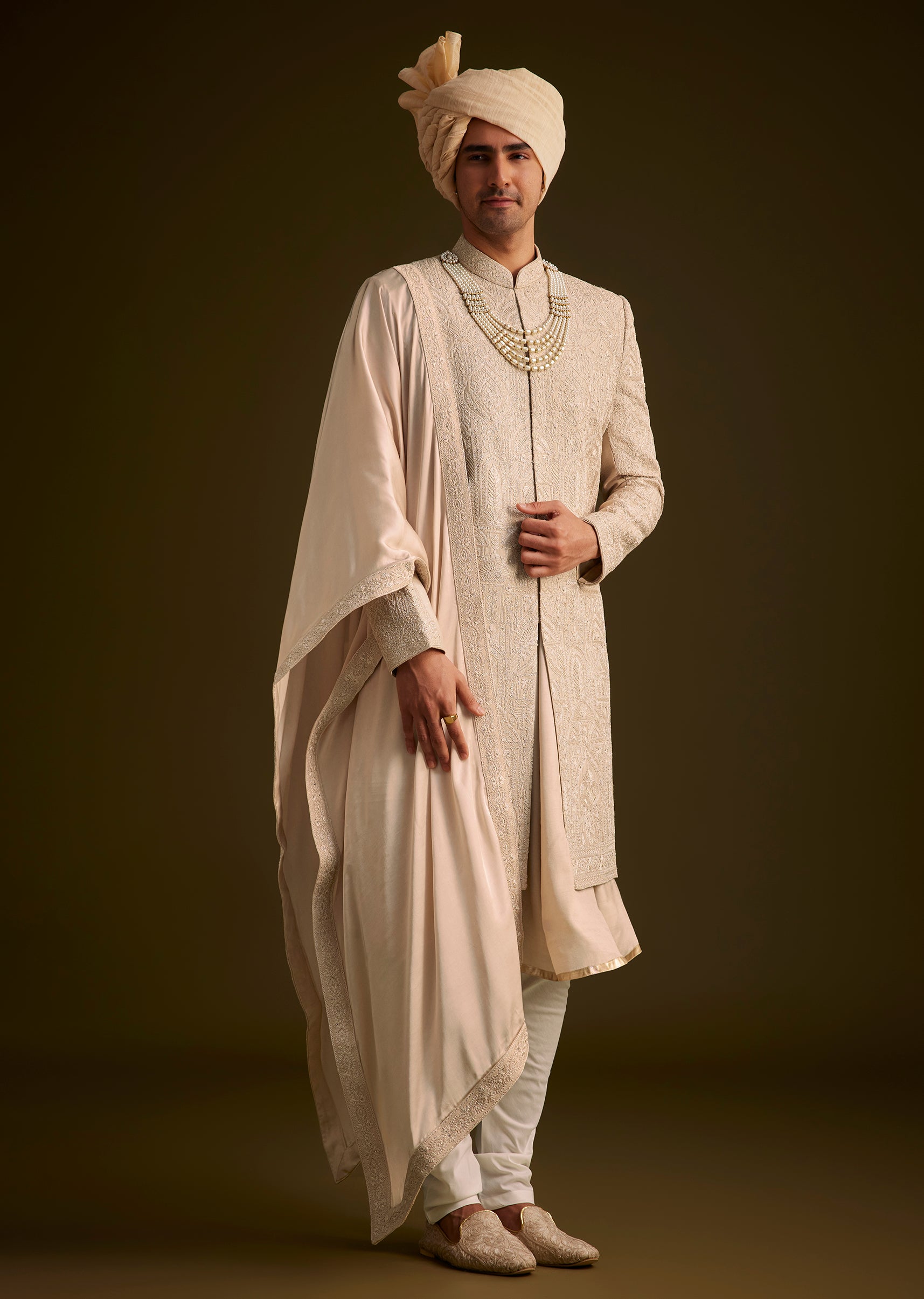 KALKI - Beige Zardosi Embroidered Sherwani With Dupatta