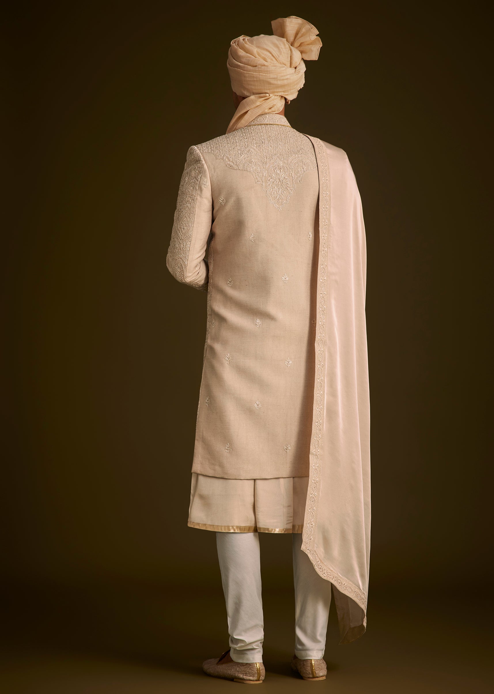 KALKI - Beige Zardosi Embroidered Sherwani With Dupatta