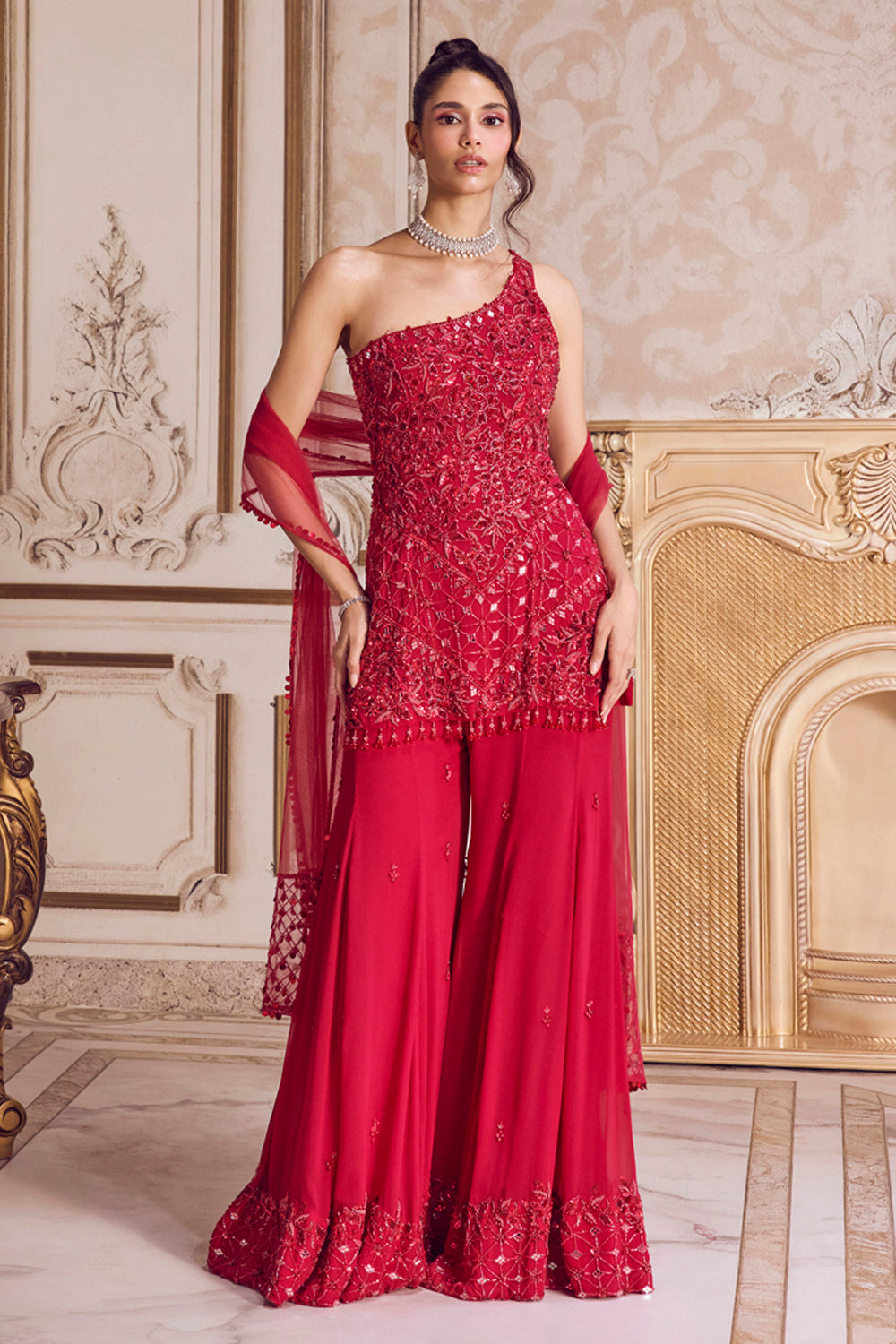 Sanya Gulati - Magenta One Shoulder Kurta and Pants Set from Param Sundari