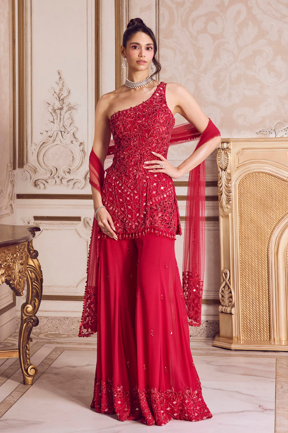 Sanya Gulati - Magenta One Shoulder Kurta and Pants Set from Param Sundari