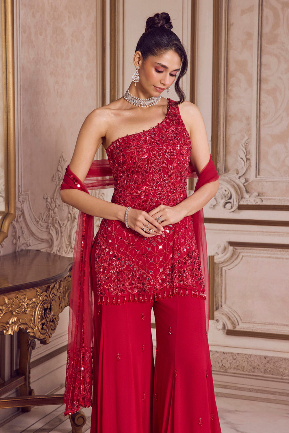 Sanya Gulati - Magenta One Shoulder Kurta and Pants Set from Param Sundari