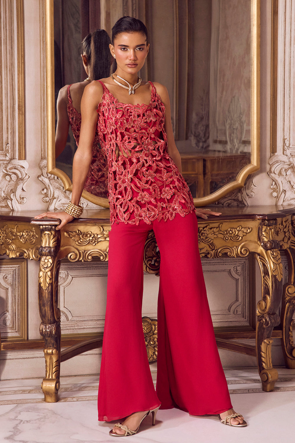 Sanya Gulati - Magenta Cut Work Kurta and Pants Set from Param Sundari