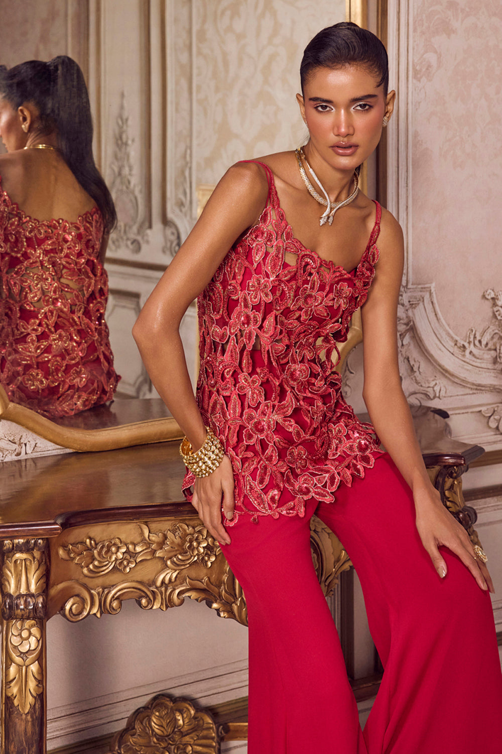 Sanya Gulati - Magenta Cut Work Kurta and Pants Set from Param Sundari