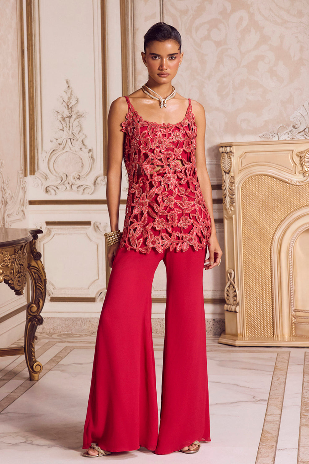 Sanya Gulati - Magenta Cut Work Kurta and Pants Set from Param Sundari
