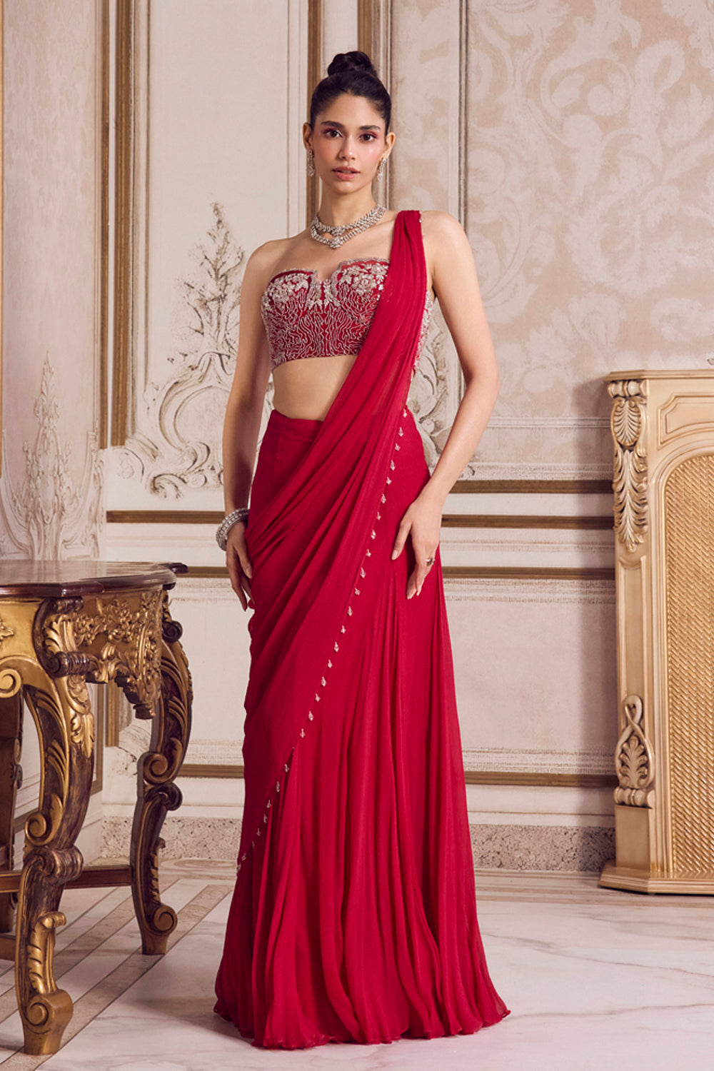 Sanya Gulati - Magenta Chiffon Saree With Corset from Param Sundari