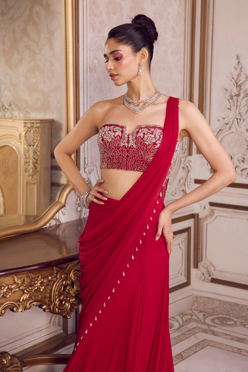 Sanya Gulati - Magenta Chiffon Saree With Corset from Param Sundari