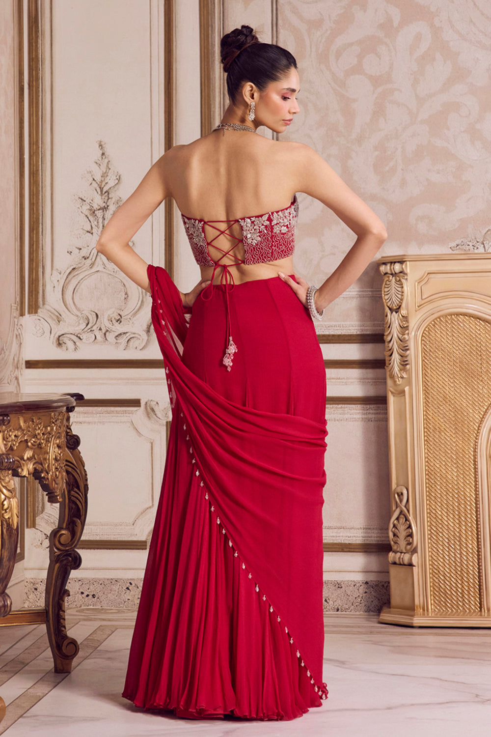 Sanya Gulati - Magenta Chiffon Saree With Corset from Param Sundari