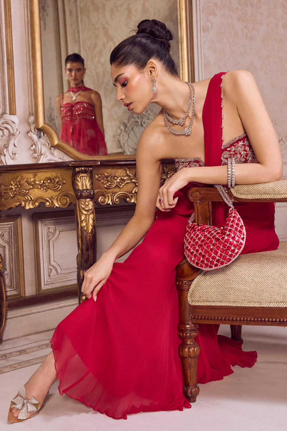 Sanya Gulati - Magenta Chiffon Saree With Corset from Param Sundari