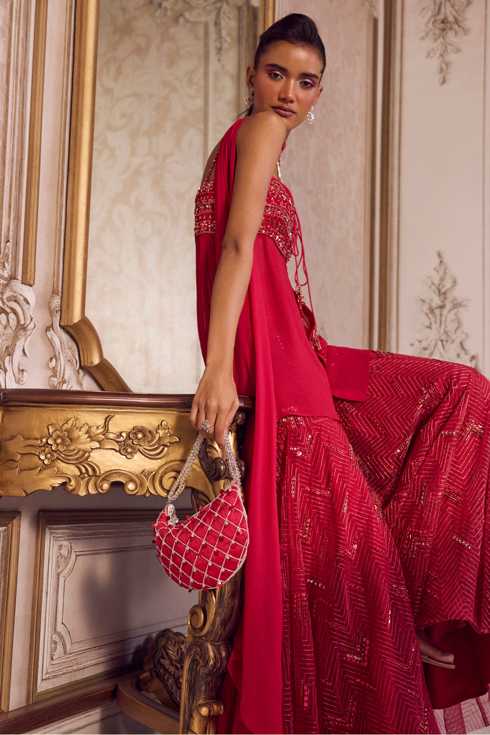 Sanya Gulati - Magenta Flowy Peplum With Sharara Set from Param Sundari