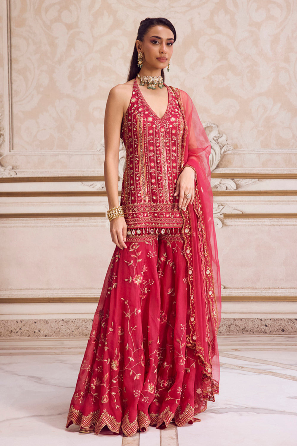 Sanya Gulati - Magenta Halter Neck Kurta and Sharara Set from Param Sundari
