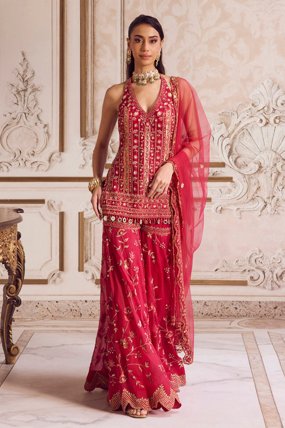 Sanya Gulati - Magenta Halter Neck Kurta and Sharara Set from Param Sundari