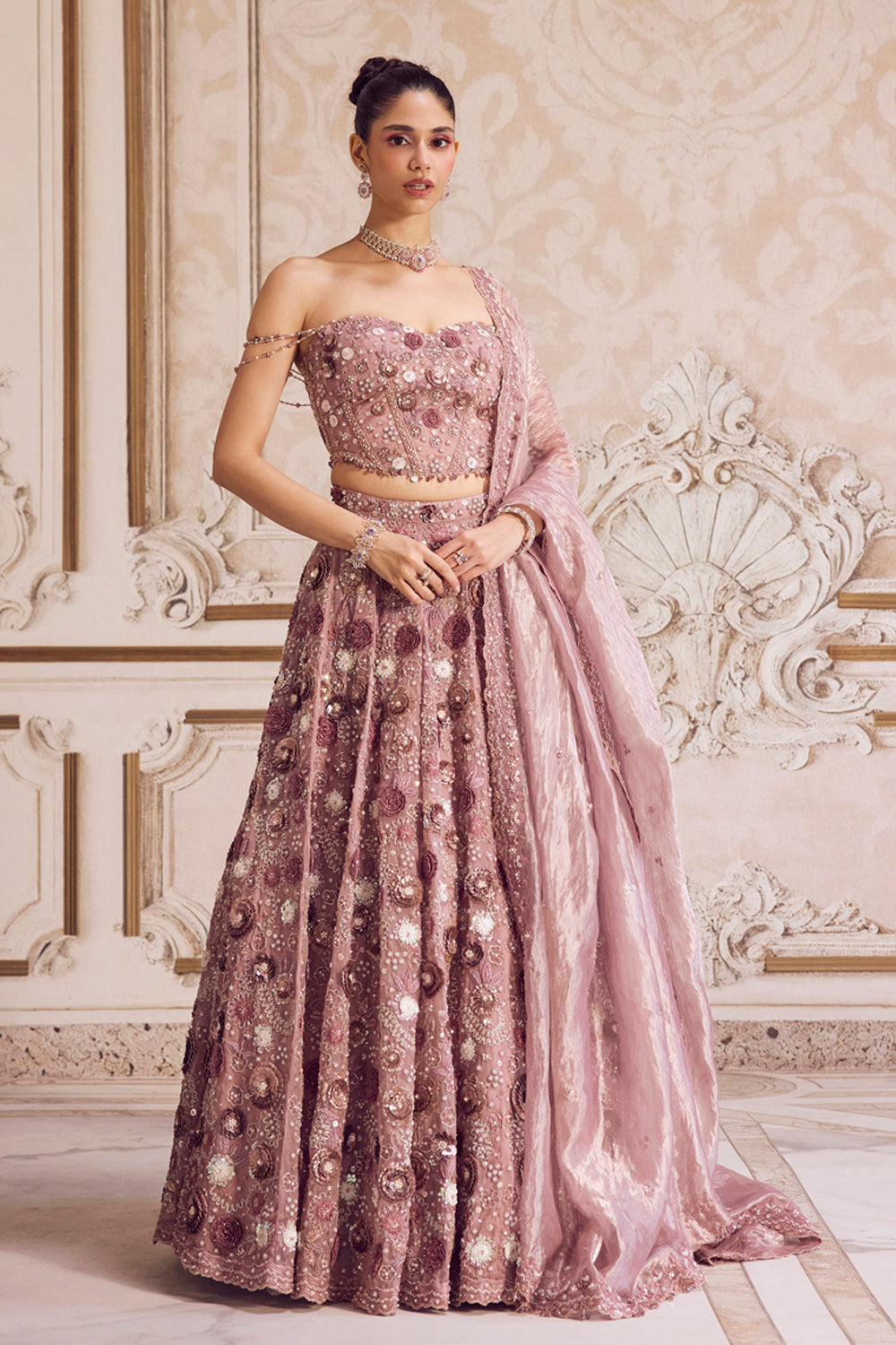 Sanya Gulati - Champagne Rose Lehenga With Corset Set from Param Sundari