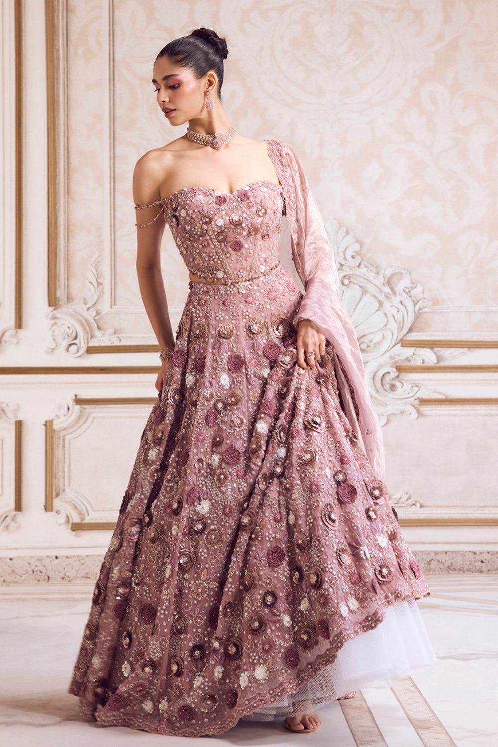 Sanya Gulati - Champagne Rose Lehenga With Corset Set from Param Sundari