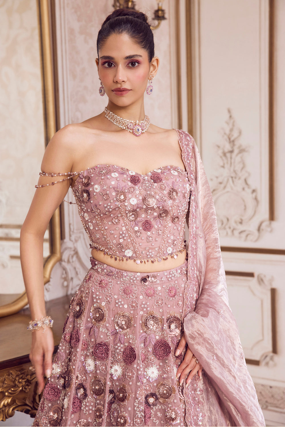 Sanya Gulati - Champagne Rose Lehenga With Corset Set from Param Sundari