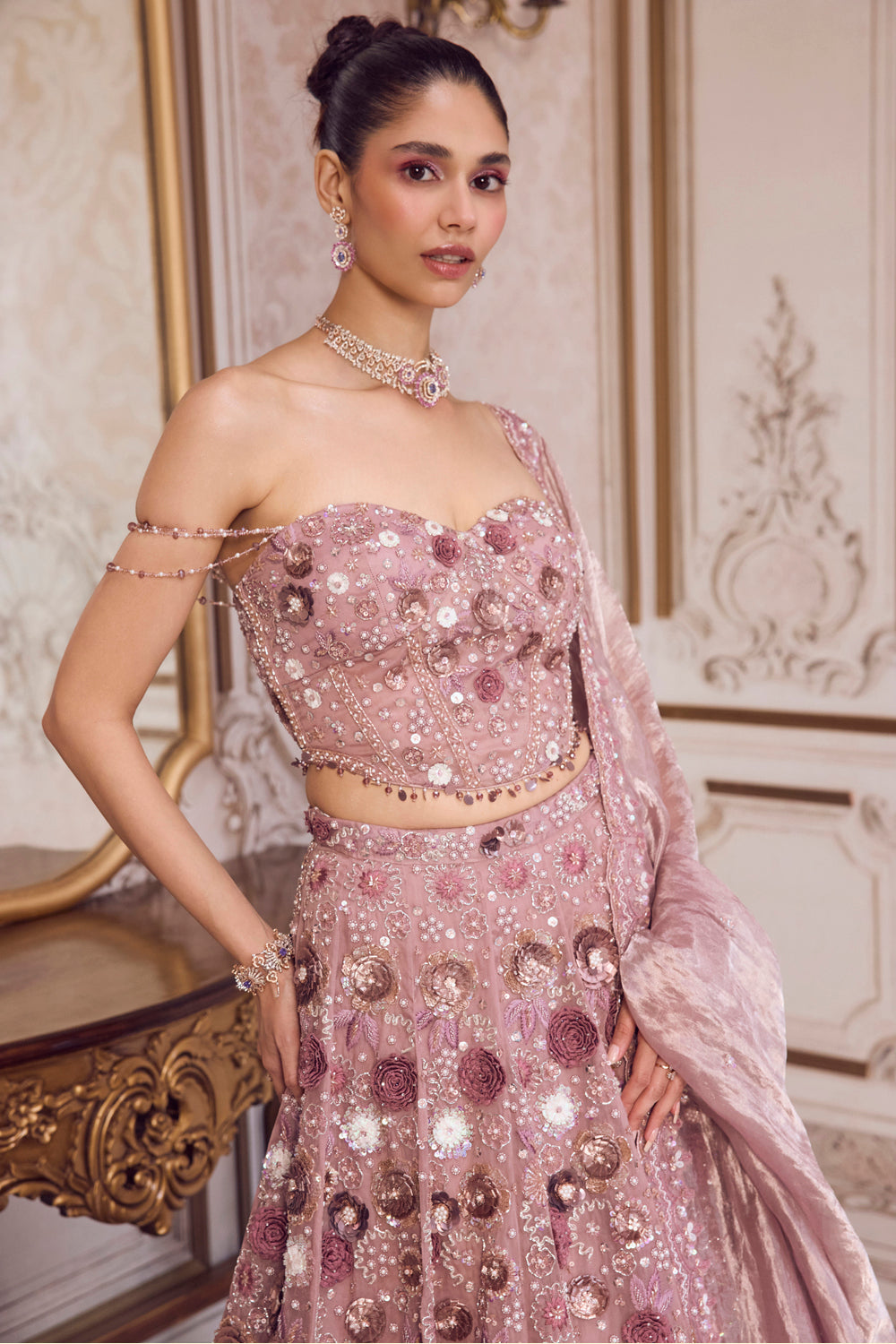 Sanya Gulati - Champagne Rose Lehenga With Corset Set from Param Sundari