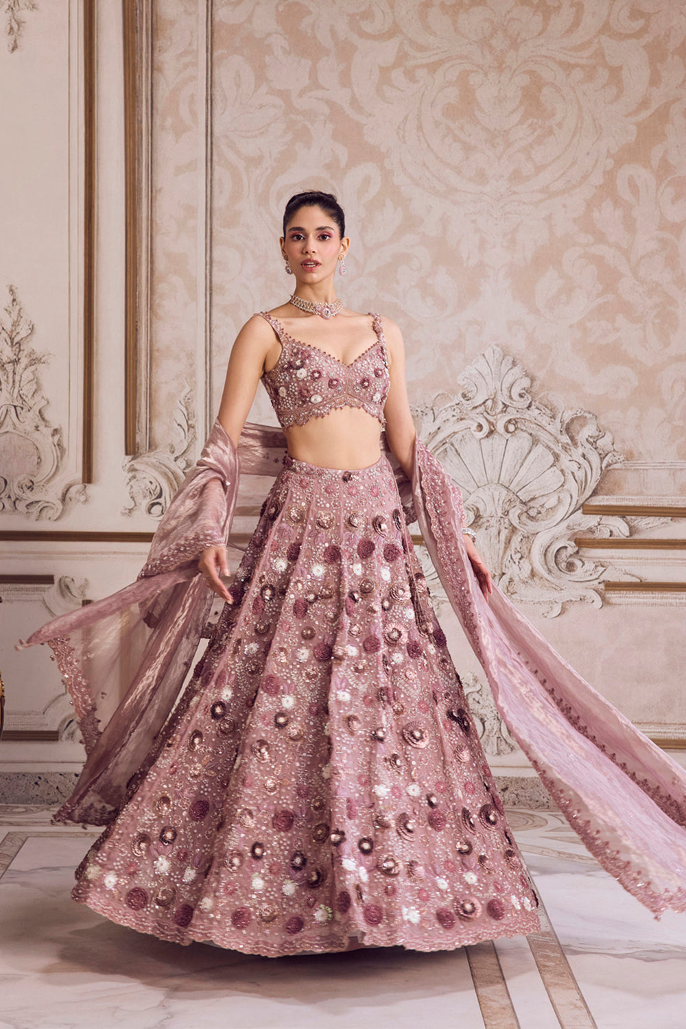 Sanya Gulati - Champagne Rose Lehenga With Blouse Set from Param Sundari