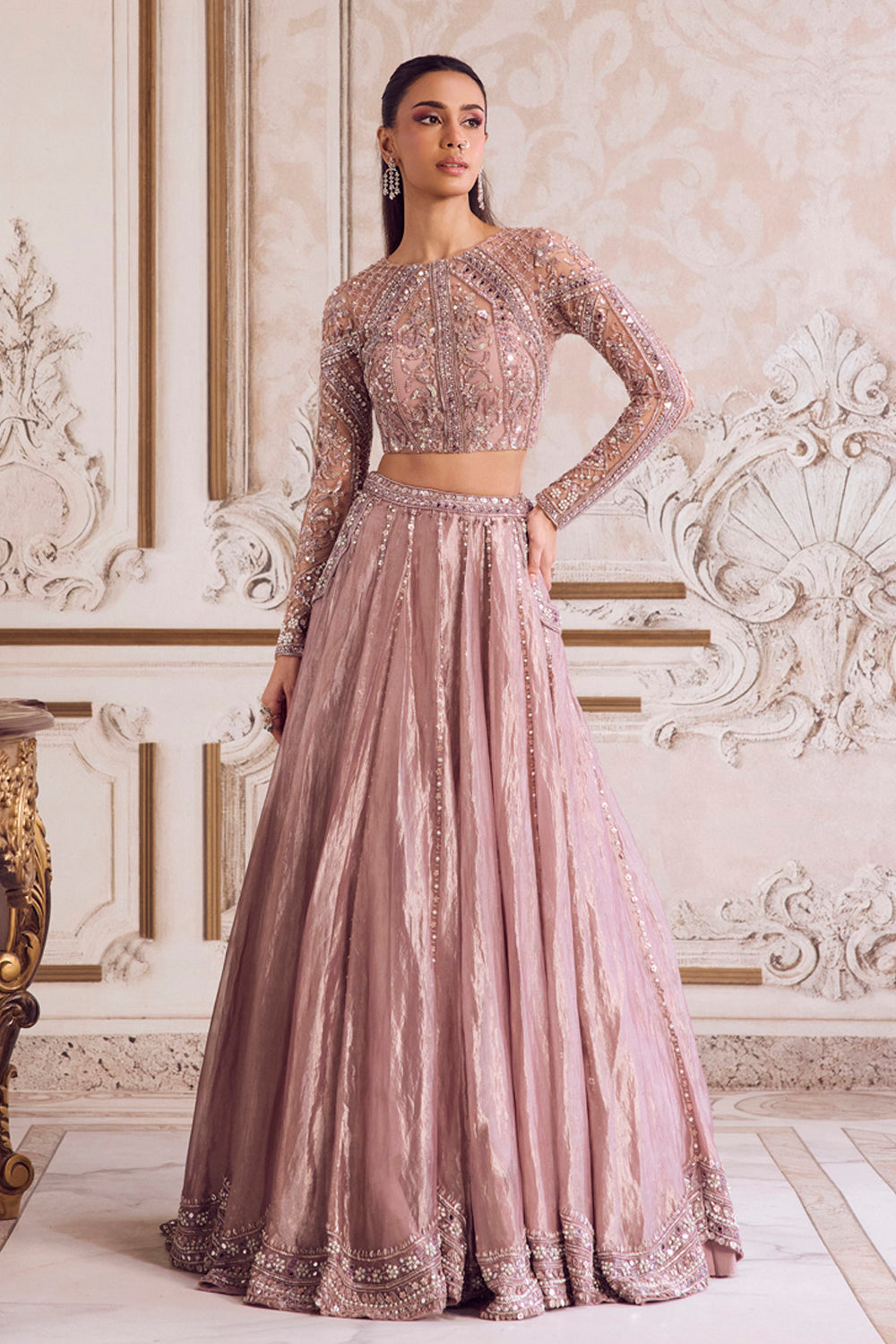 Sanya Gulati - Champagne Rose Tissue Lehenga Set from Param Sundari