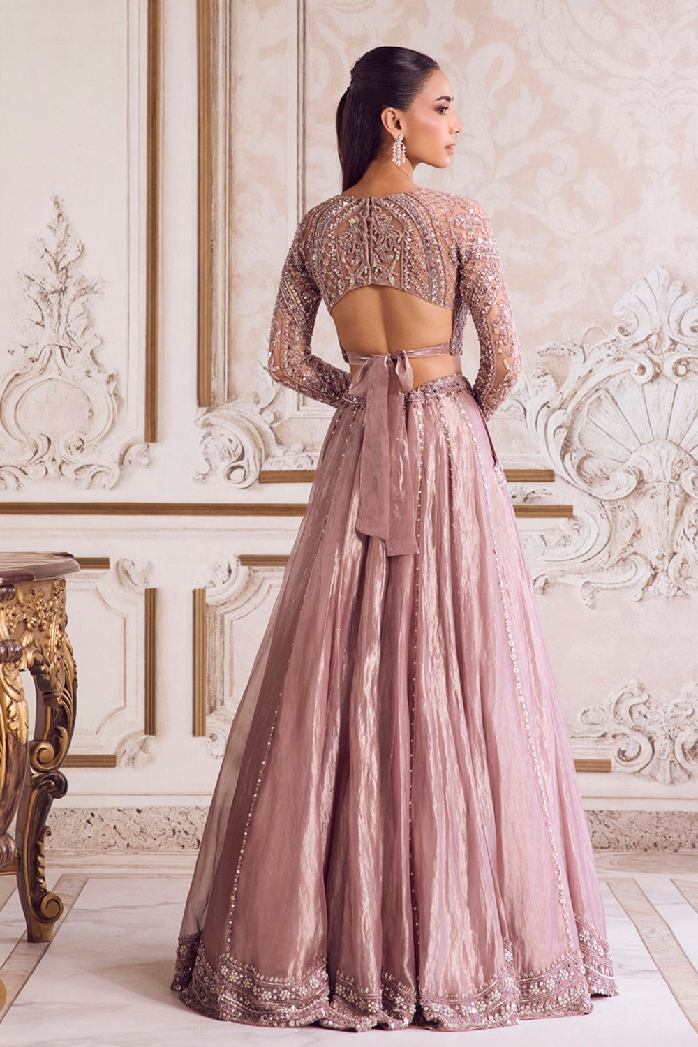 Sanya Gulati - Champagne Rose Tissue Lehenga Set from Param Sundari