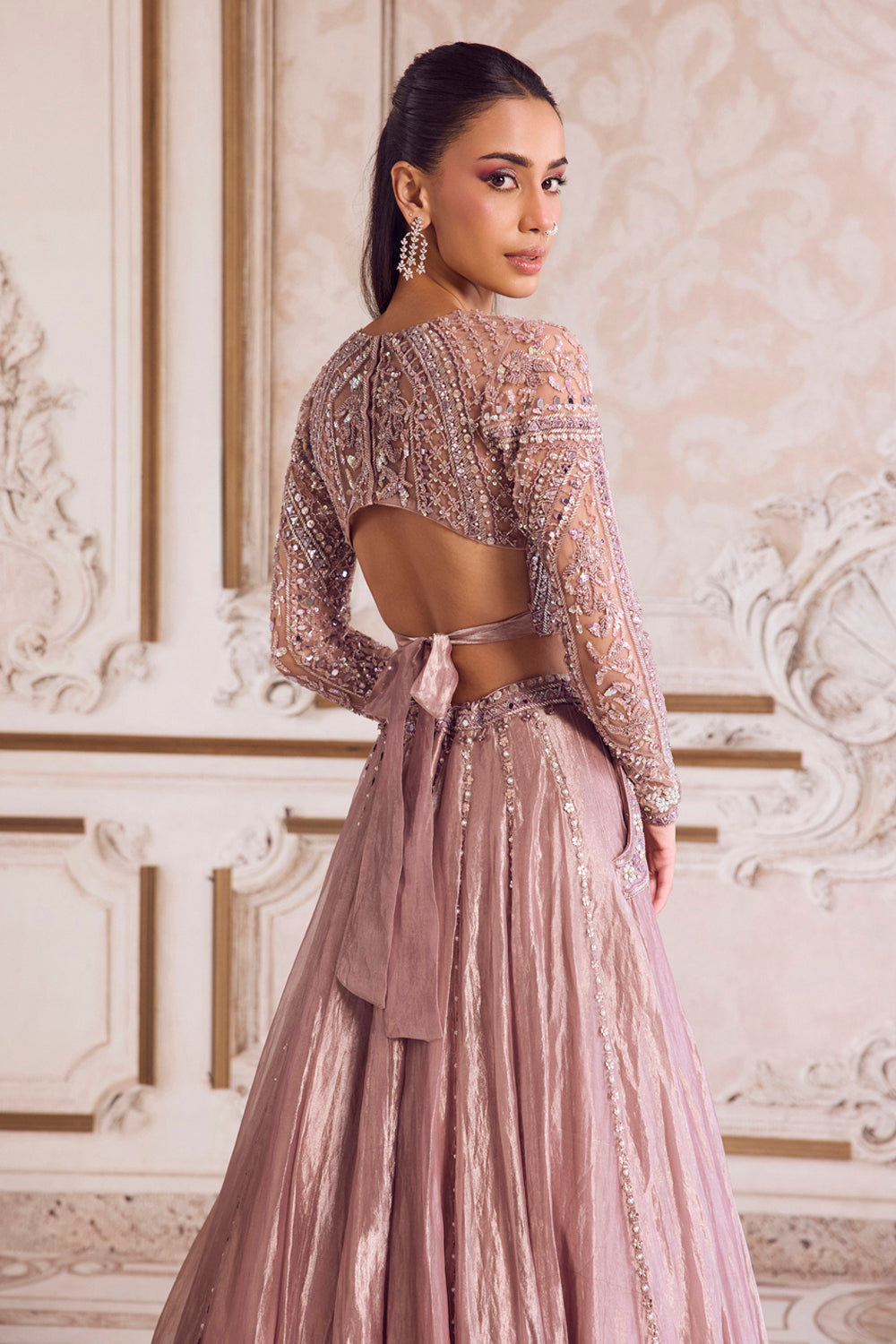Sanya Gulati - Champagne Rose Tissue Lehenga Set from Param Sundari