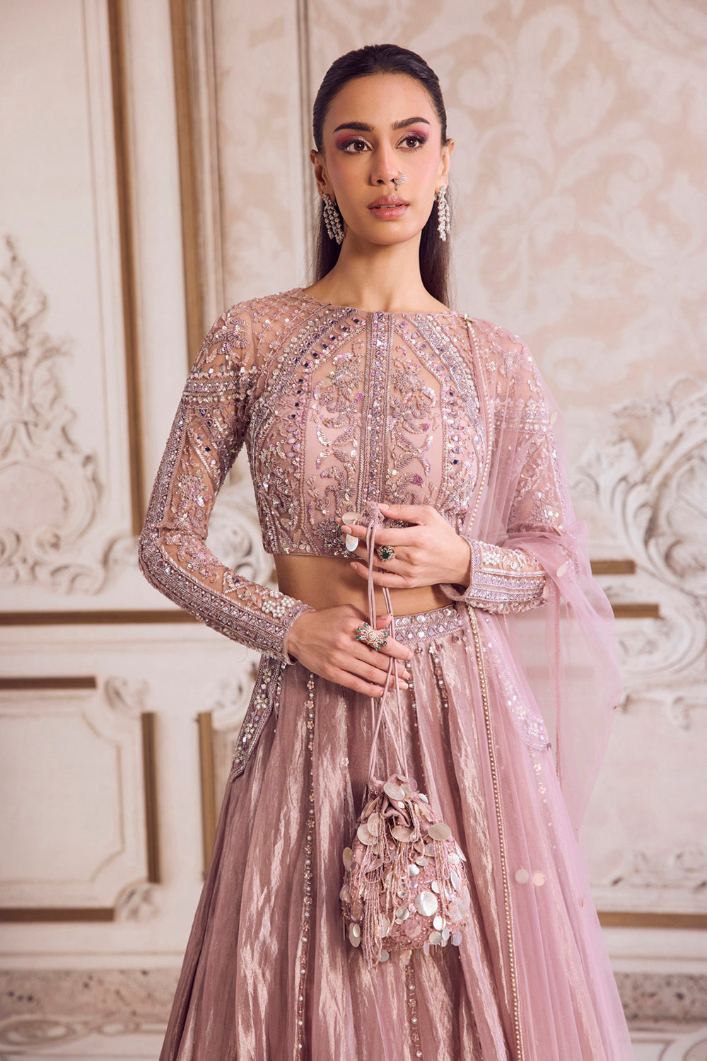 Sanya Gulati - Champagne Rose Sequins Potli from Param Sundari