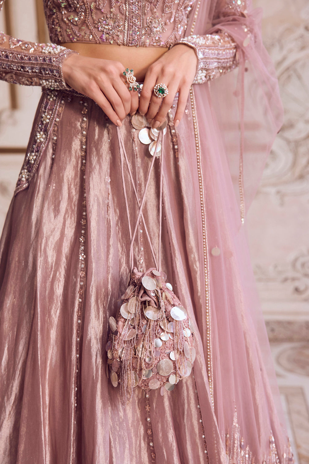 Sanya Gulati - Champagne Rose Sequins Potli from Param Sundari