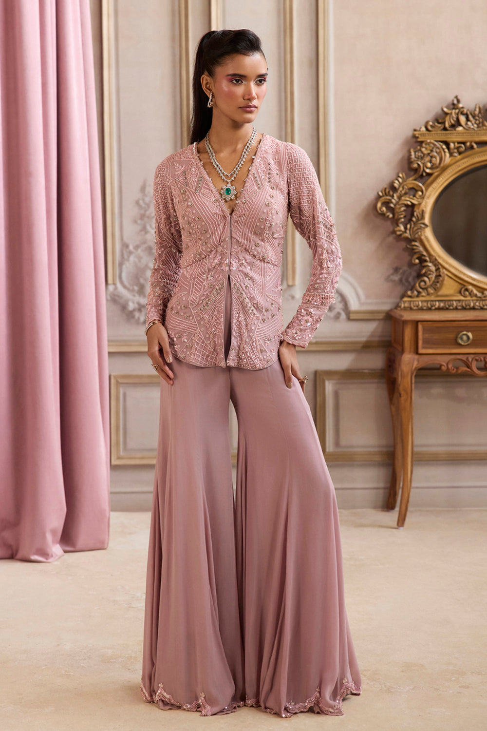 Sanya Gulati - Champagne Rose Peplum With Pants Set from Param Sundari