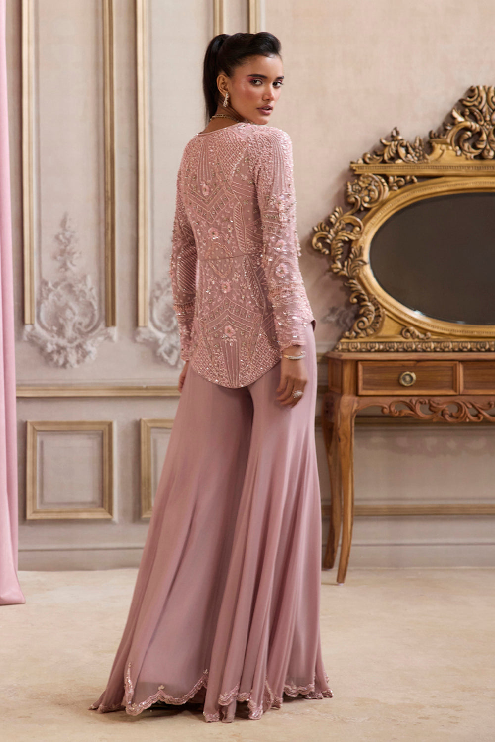 Sanya Gulati - Champagne Rose Peplum With Pants Set from Param Sundari