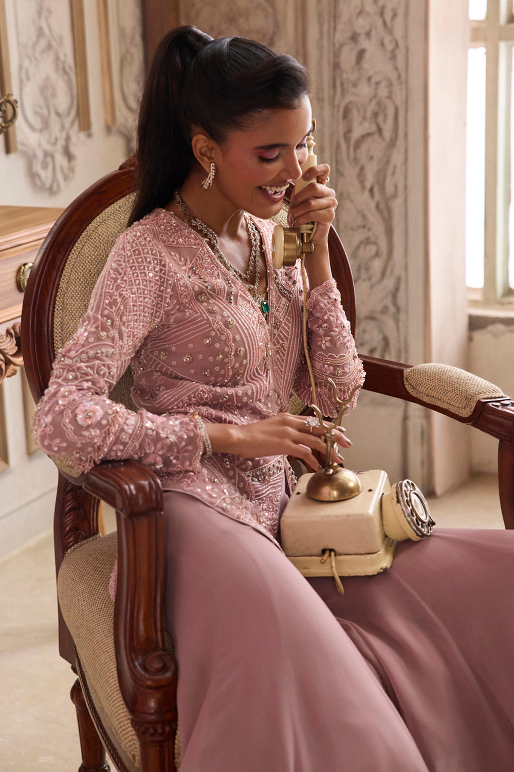 Sanya Gulati - Champagne Rose Peplum With Pants Set from Param Sundari