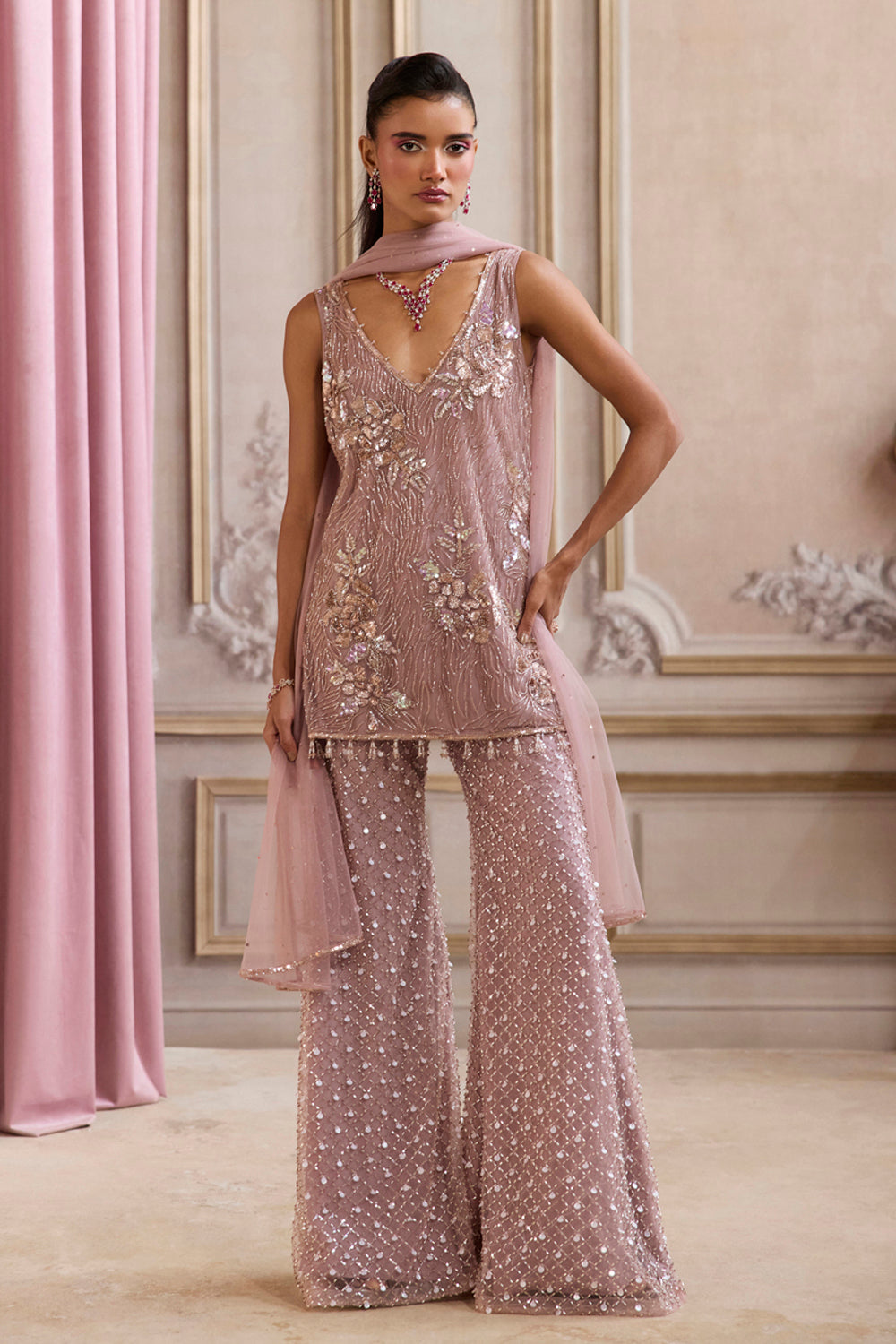 Sanya Gulati - Champagne Rose Kurta and Pants Set from Param Sundari