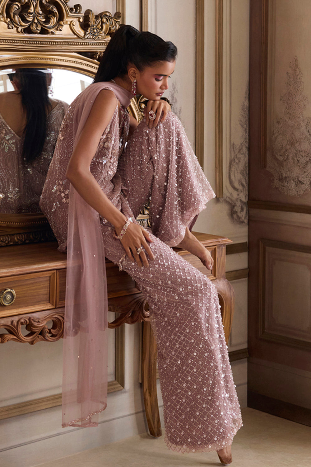 Sanya Gulati - Champagne Rose Kurta and Pants Set from Param Sundari