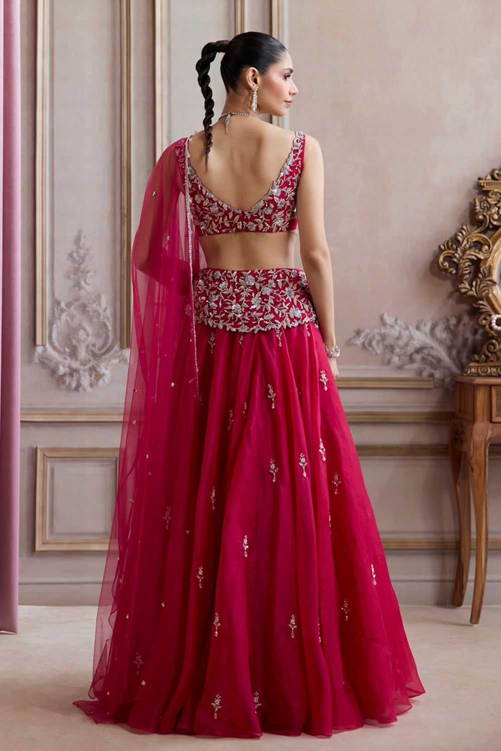 Sanya Gulati - Magenta Organza Lehenga With Embroidered Belt from Param Sundari