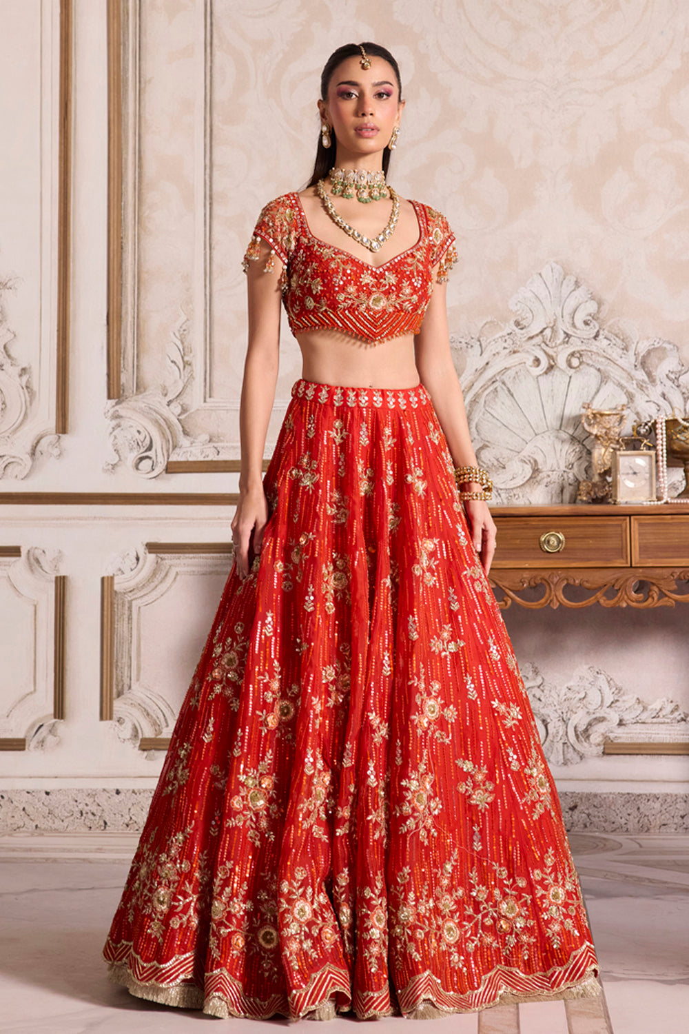 Sanya Gulati - Rust Organza Lehenga Set from Param Sundari
