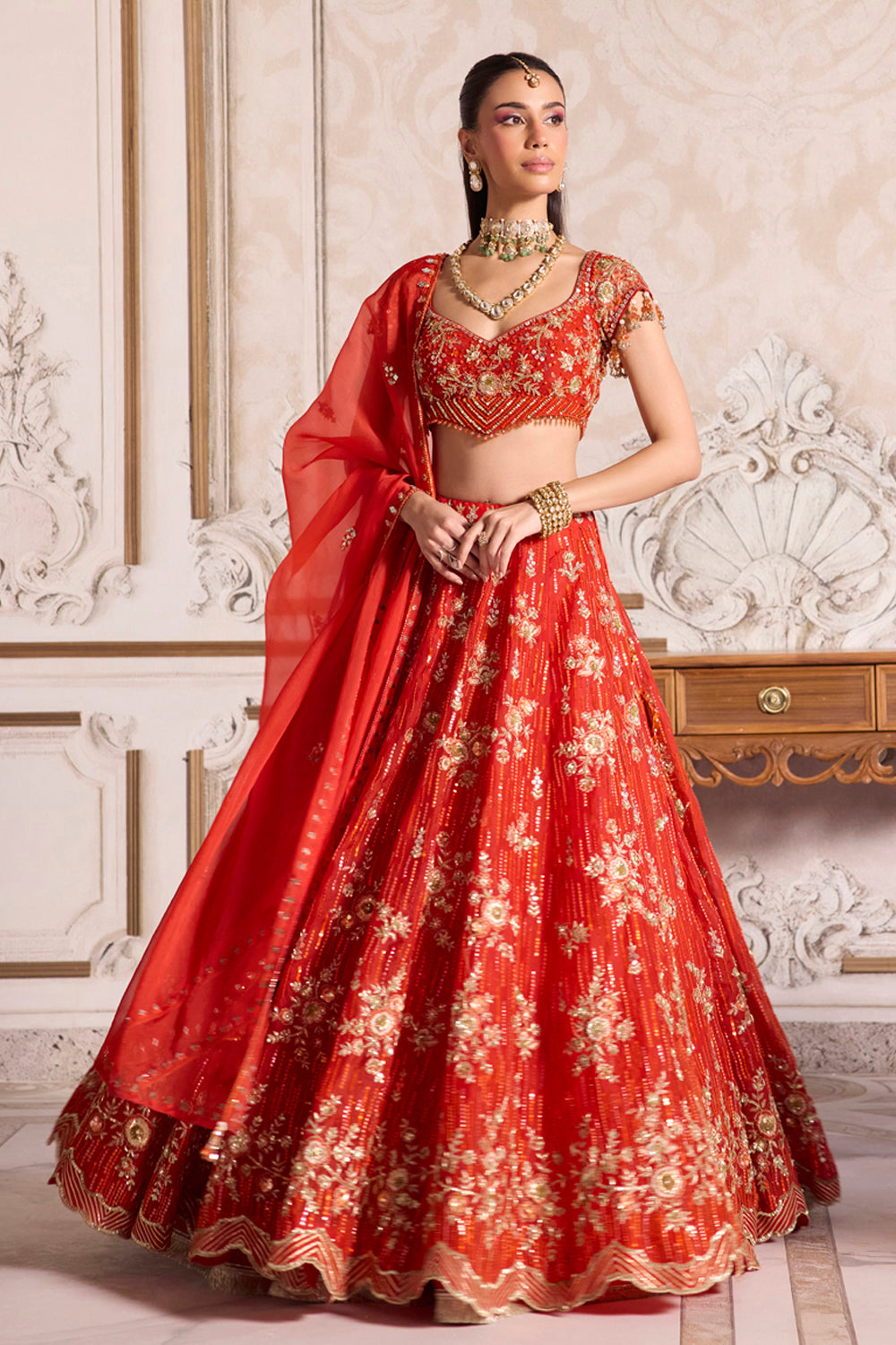 Sanya Gulati - Rust Organza Lehenga Set from Param Sundari