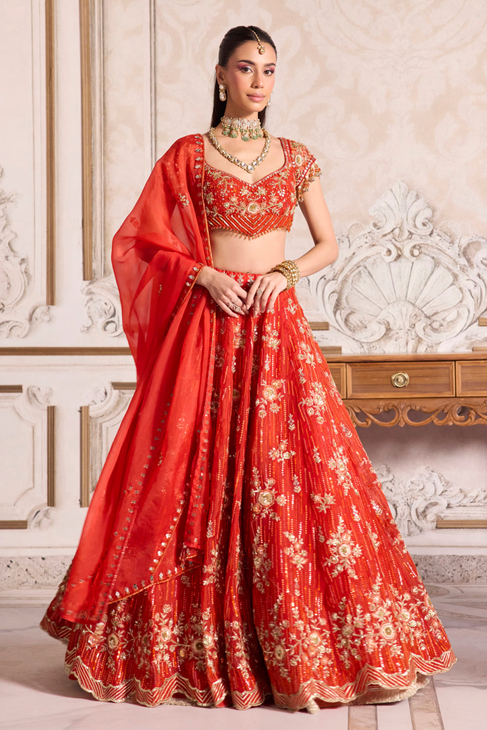 Sanya Gulati - Rust Organza Lehenga Set from Param Sundari