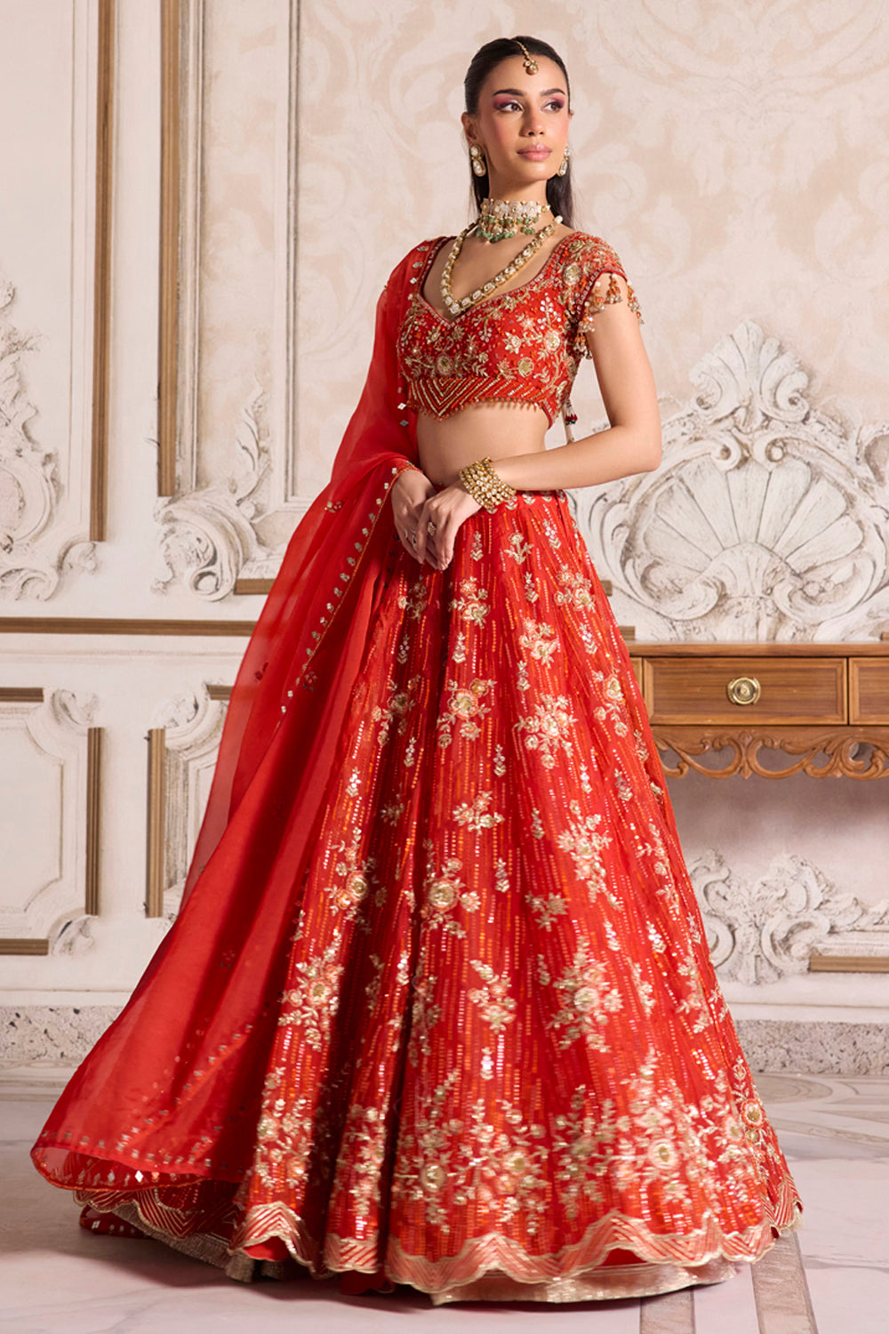 Sanya Gulati - Rust Organza Lehenga Set from Param Sundari
